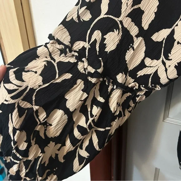 Knox Rose Balloon Sleeve Tassel Top Black and Cream Floral Flowy Swingy Sz XXL - Picture 5 of 10